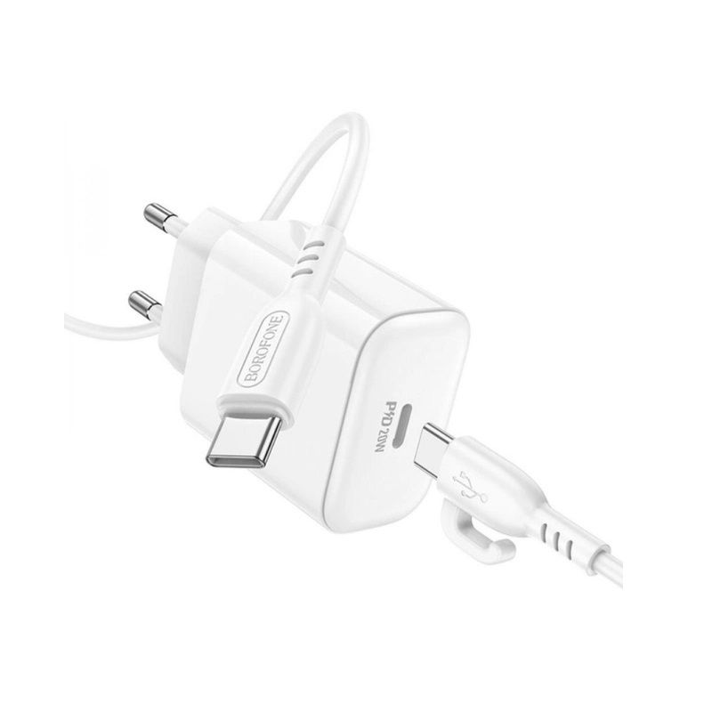 Мережевий зарядний пристрій з кабелем BOROFONE BA81A single port PD20W charger set (Type-C to Type-C) (EU) White