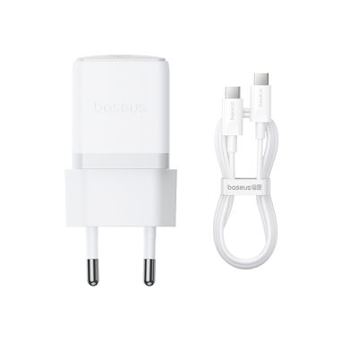 Мережевий зарядний пристрій з кабелем Baseus Palm Fast Charger 1C 30W EU Moon White(With:Baseus Mini White Cable C to C 60W(20V/3A) 1m Moon White)