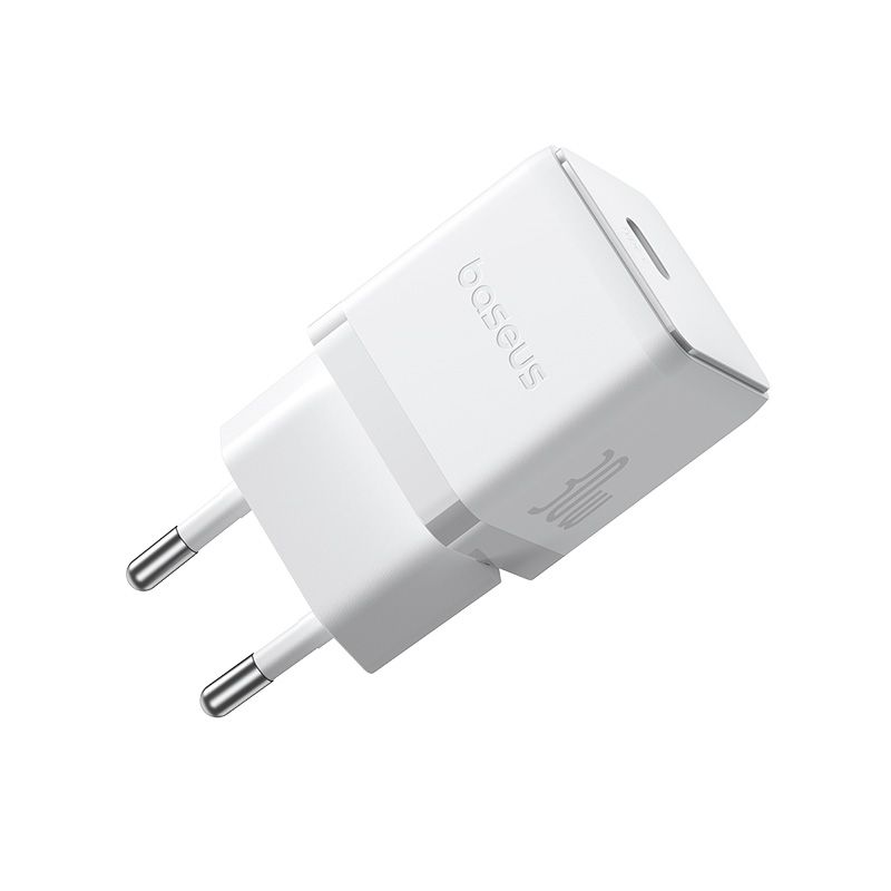 Мережевий зарядний пристрій з кабелем Baseus Palm Fast Charger 1C 30W EU Moon White(With:Baseus Mini White Cable C to C 60W(20V/3A) 1m Moon White)