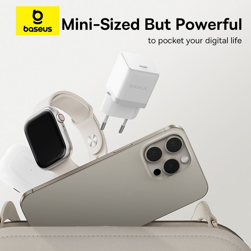 Мережевий зарядний пристрій з кабелем Baseus Palm Fast Charger 1C 30W EU Moon White(With:Baseus Mini White Cable C to C 60W(20V/3A) 1m Moon White)
