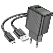 Мережевий зарядний пристрій з кабелем HOCO CS21A Rich single port QC3.0 charger set(Micro)(EU) Black