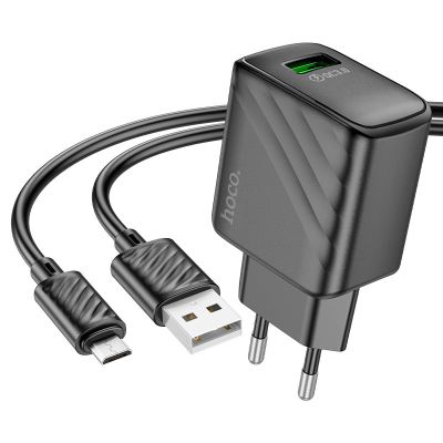 Мережевий зарядний пристрій з кабелем HOCO CS21A Rich single port QC3.0 charger set(Micro)(EU) Black