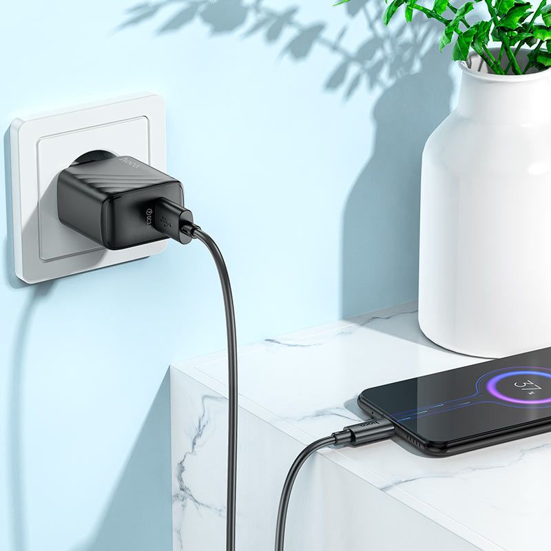 Мережевий зарядний пристрій з кабелем HOCO CS21A Rich single port QC3.0 charger set(Micro)(EU) Black