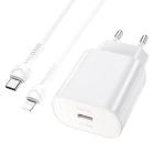Мережевий зарядний пристрій з кабелем HOCO N22 Jetta PD25W charger set (Type-C to iP)(EU) White