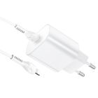 Мережевий зарядний пристрій з кабелем HOCO N22 Jetta PD25W charger set (Type-C to iP)(EU) White