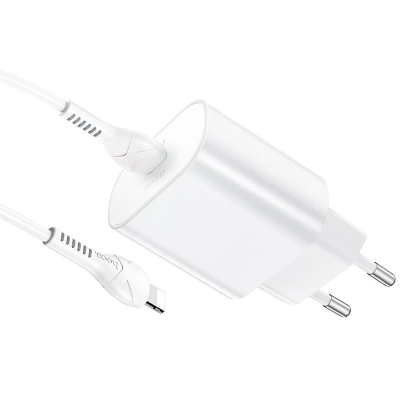 Мережевий зарядний пристрій з кабелем HOCO N22 Jetta PD25W charger set (Type-C to iP)(EU) White
