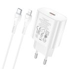 Мережевий зарядний пристрій з кабелем HOCO N22 Jetta PD25W charger set (Type-C to iP)(EU) White