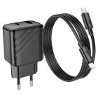 Мережевий зарядний пристрій з кабелем HOCO CS23A Sunlight dual-port PD30W+QC3.0 charger set (C to iP)(EU) Black