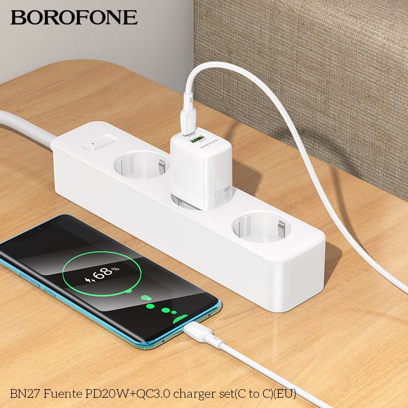Мережевий зарядний пристрій BOROFONE BN27 Fuente PD20W+QC3.0 charger (EU) White
