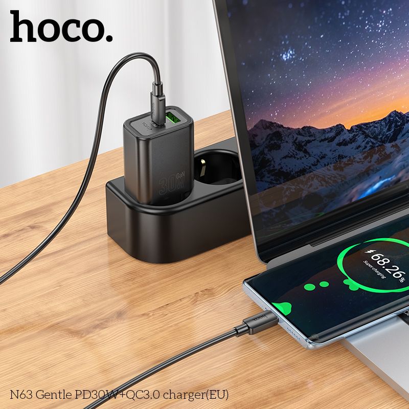 Мережевий зарядний пристрій HOCO N63 Gentle PD30W+QC3.0 charger (EU) Black