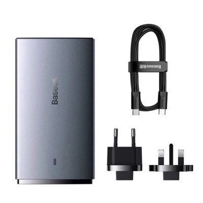 Мережевий зарядний пристрій з  кабелем Baseus GaN5 Pro Ultra-Slim Fast Charger C+U 65W Gray((With Mini White Cable C to C 100W(20V/5A) 1m Black)