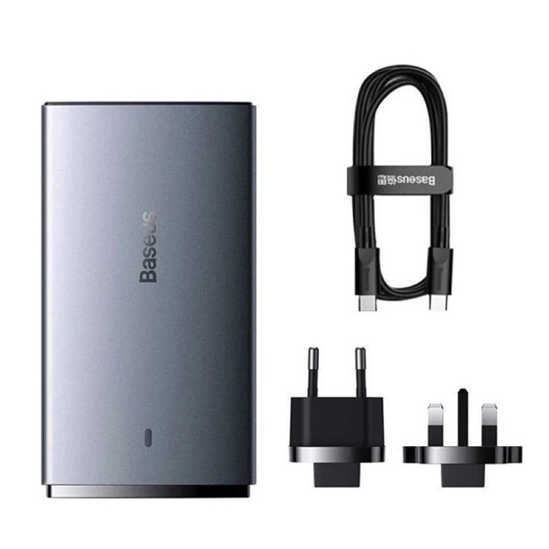 Мережевий зарядний пристрій з  кабелем Baseus GaN5 Pro Ultra-Slim Fast Charger C+U 65W Gray((With Mini White Cable C to C 100W(20V/5A) 1m Black)