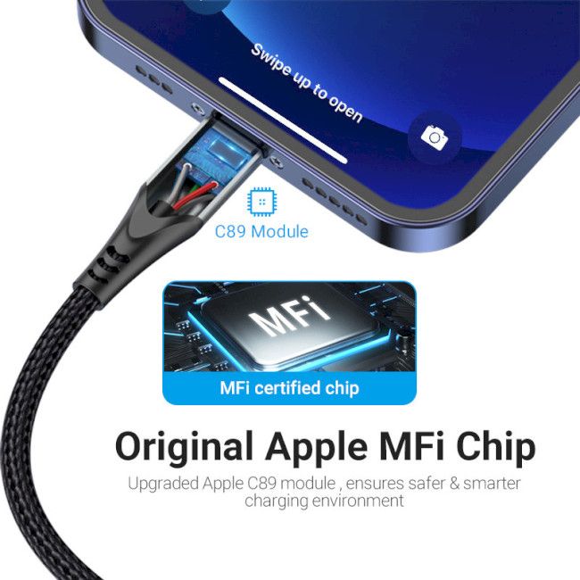 Кабель Vention USB 2.0 A to Lightning Cable 1M Gray Aluminum Alloy Type (LABHF)