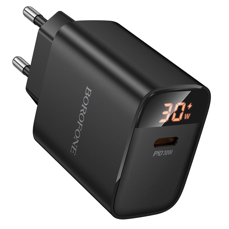Мережевий зарядний пристрій BOROFONE BA97A Ilustre single-port PD30W charger with digital display (EU) Black