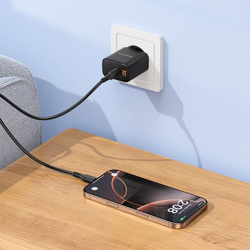 Мережевий зарядний пристрій BOROFONE BA97A Ilustre single-port PD30W charger with digital display (EU) Black