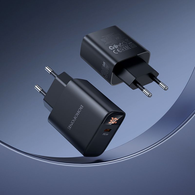 Мережевий зарядний пристрій BOROFONE BA97A Ilustre single-port PD30W charger with digital display (EU) Black