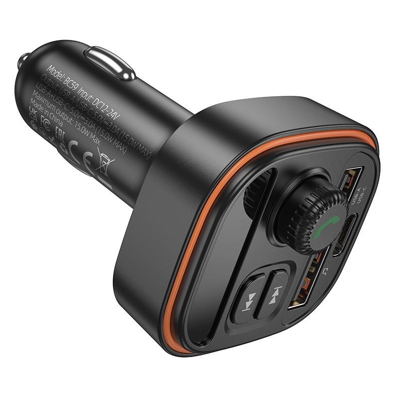 АЗП з FM-модулятором BOROFONE BC59 Heroic car BT FM transmitter Black