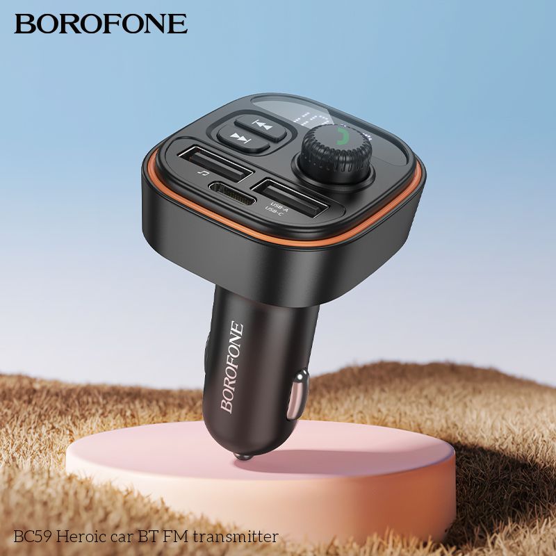 АЗП з FM-модулятором BOROFONE BC59 Heroic car BT FM transmitter Black