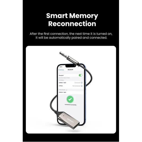 Bluetooth-ресивер UGREEN CM309 Bluetooth Car Receiver Aux with Mic Space Gray