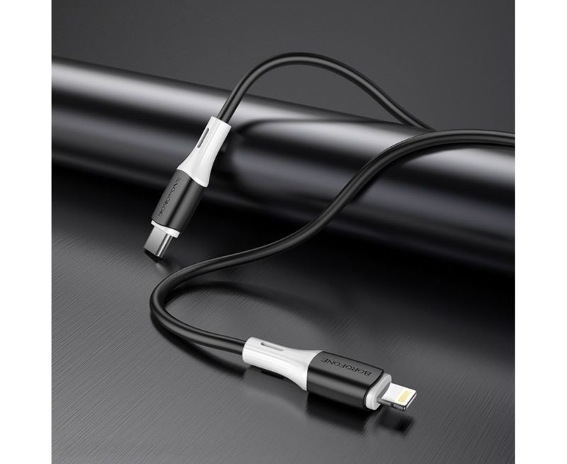 Кабель BOROFONE BX79 Type-C to iP 3A, 20W, 1m,, silicone, silicone connectors, Black