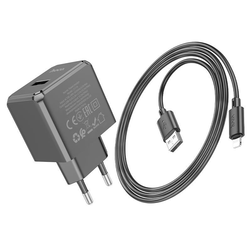 Мережевий зарядний пристрій з кабелем HOCO CS11A Ocean single port charger set(Micro) 10.5W Black