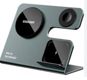Бездротовий мультизарядний пристрій Essager  Ruicheng desktop magnetic suction 15W (3 in 1)  black