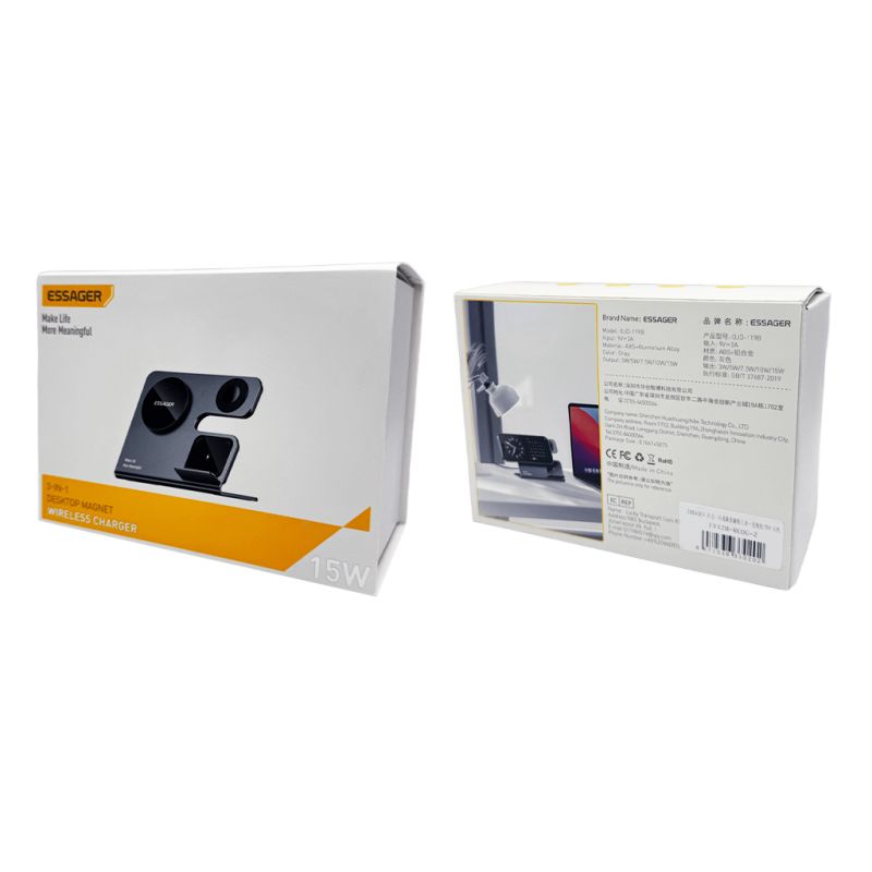Бездротовий мультизарядний пристрій Essager  Ruicheng desktop magnetic suction 15W (3 in 1)  black