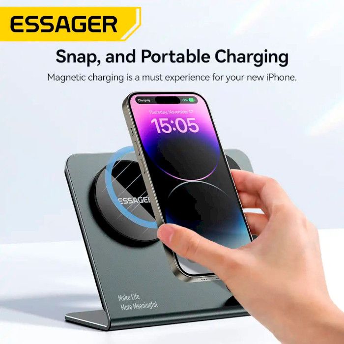 Бездротовий мультизарядний пристрій Essager  Ruicheng desktop magnetic suction 15W (3 in 1)  black