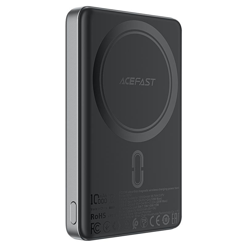 Зовнішній акумулятор ACEFAST M12 PD20W ultra-thin magnetic wireless charging power bank 10000mAh, Black