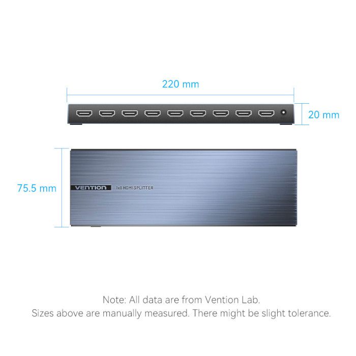 Сплітер Vention 4K 1x8 HDMI Splitter Black Aluminum Alloy Type EU Standard