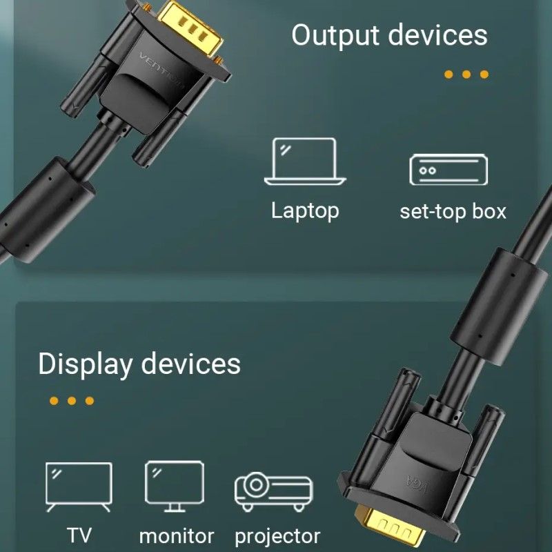 Кабель Vention VGA(3+6) Male to Male Cable with ferrite cores 3M Black (DAEBI)