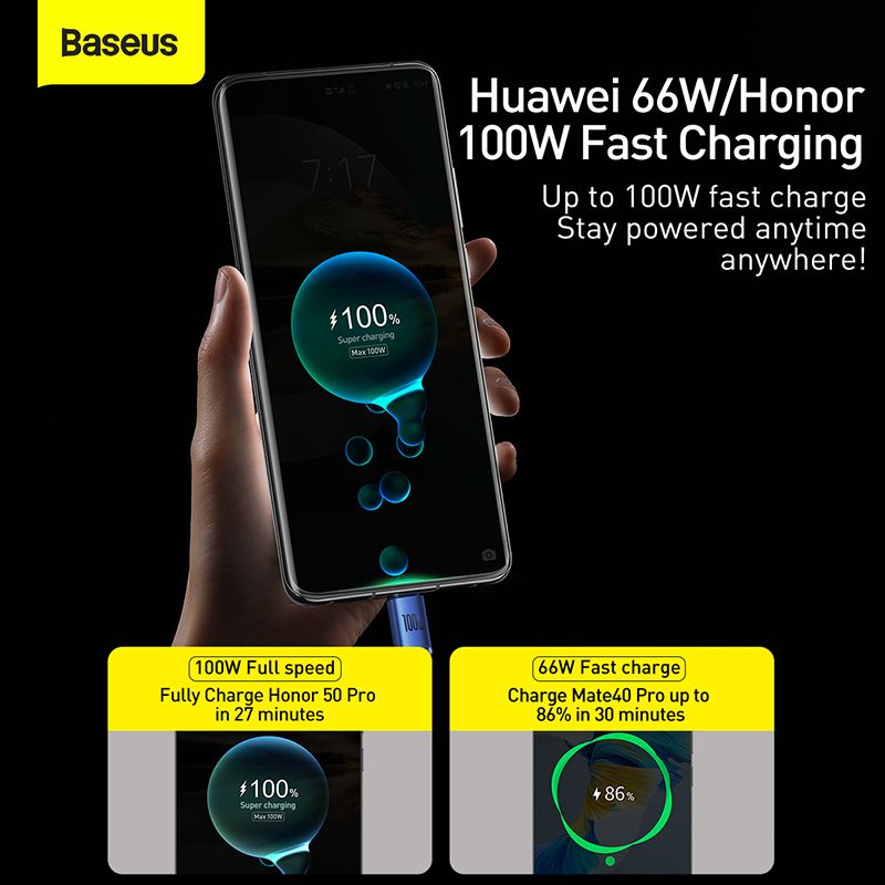 Кабель Baseus Crystal Shine Series Fast Charging Data Cable USB to Type-C 100W 2m Blue