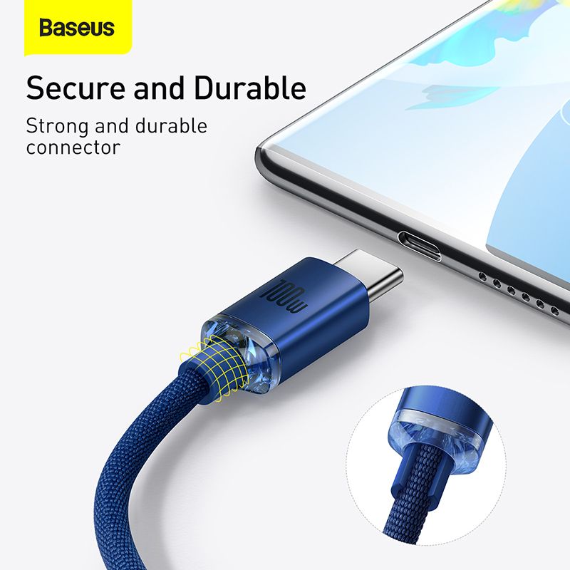 Кабель Baseus Crystal Shine Series Fast Charging Data Cable USB to Type-C 100W 2m Blue