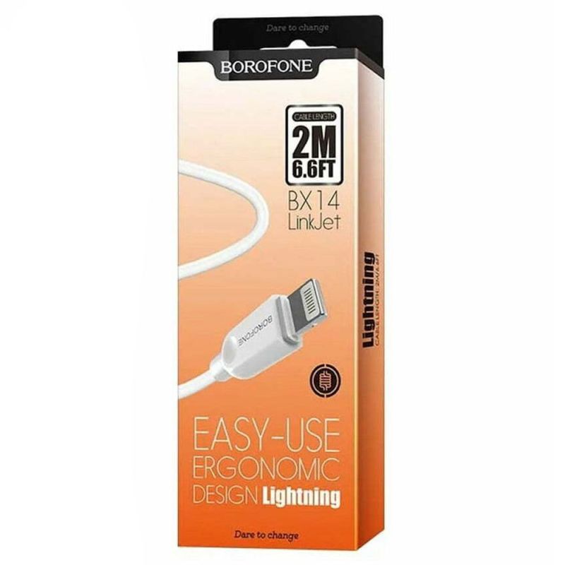 Кабель BOROFONE BX14 USB to iP 2.4A, 2m, PVC, TPE connectors, White