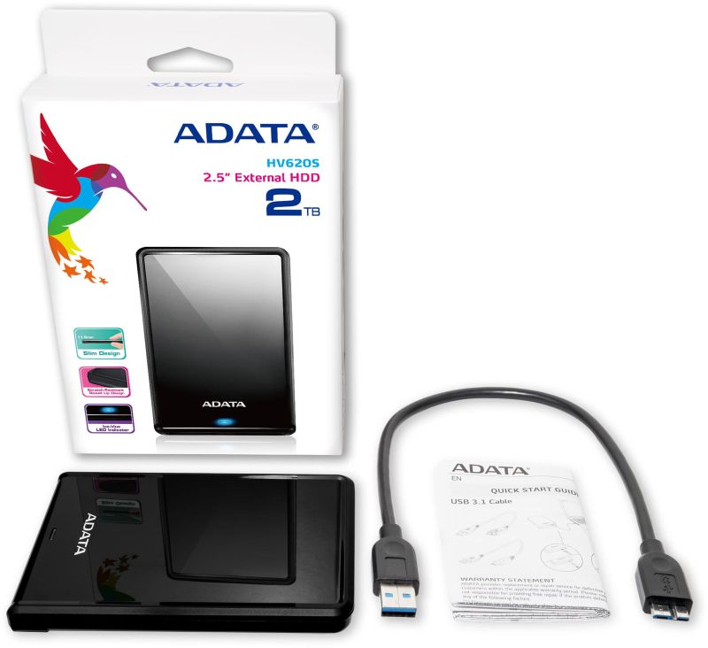 Зовнішній жорсткий диск PHD External 2.5'' ADATA USB 3.2 Gen. 1 DashDrive Classic HV620S 2TB Slim Black