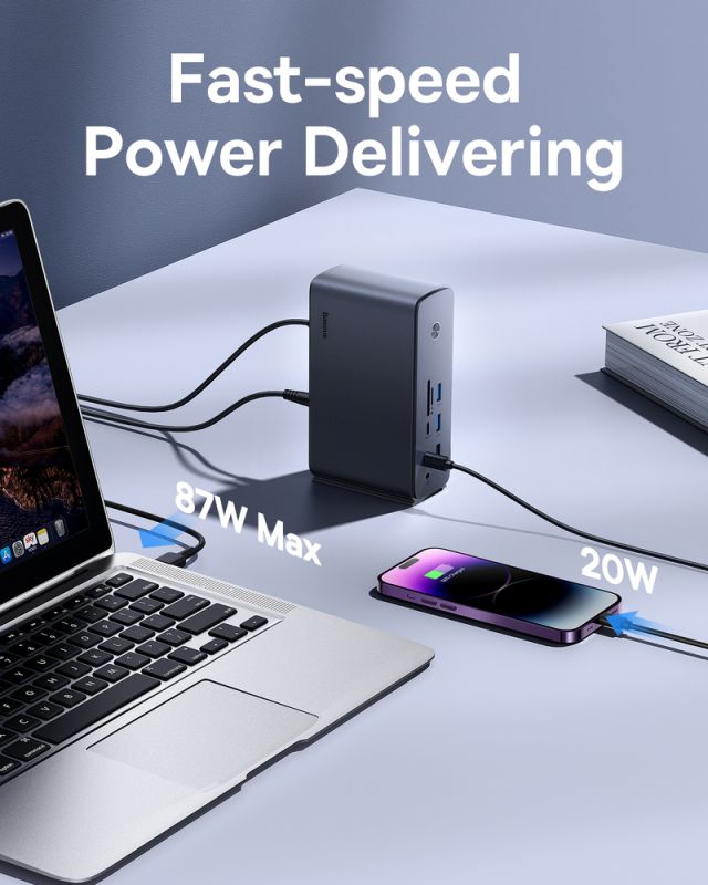 USB-хаб Baseus UnionJoy 17-Port Triple-Display  Docking Station Space Grey（USB-C to HDMI4K@60Hz*2+DP4K@60Hz*1+USB3.0*3+USB-C3.0*2+USB2.0*2+PD*1+PC*1+
