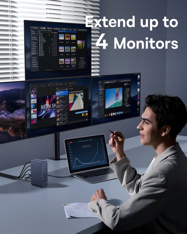 USB-хаб Baseus UnionJoy 17-Port Triple-Display  Docking Station Space Grey（USB-C to HDMI4K@60Hz*2+DP4K@60Hz*1+USB3.0*3+USB-C3.0*2+USB2.0*2+PD*1+PC*1+