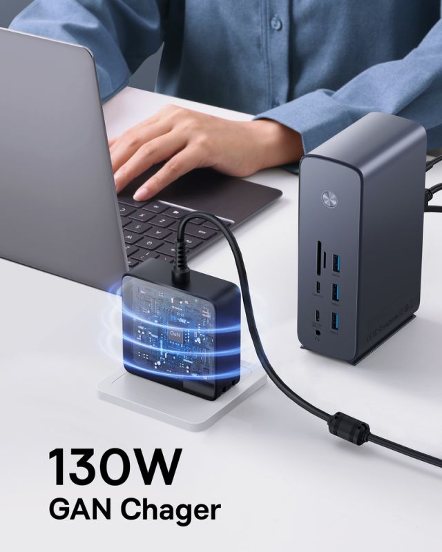 USB-хаб Baseus UnionJoy 17-Port Triple-Display  Docking Station Space Grey（USB-C to HDMI4K@60Hz*2+DP4K@60Hz*1+USB3.0*3+USB-C3.0*2+USB2.0*2+PD*1+PC*1+