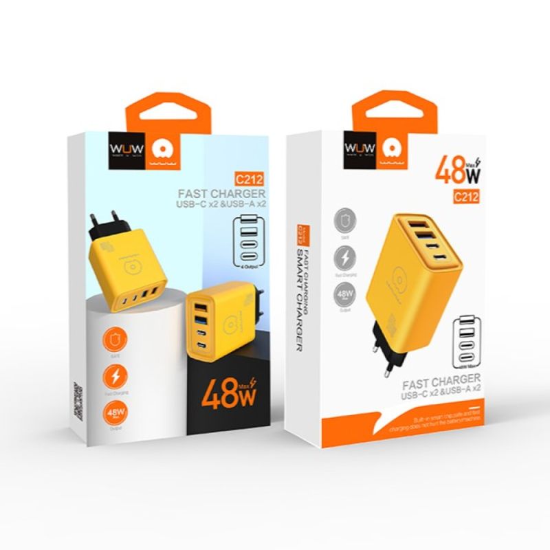 Мережевий зарядний пристрій WUW-C212 48W Charger 2 USB C +  2 USB C yellow