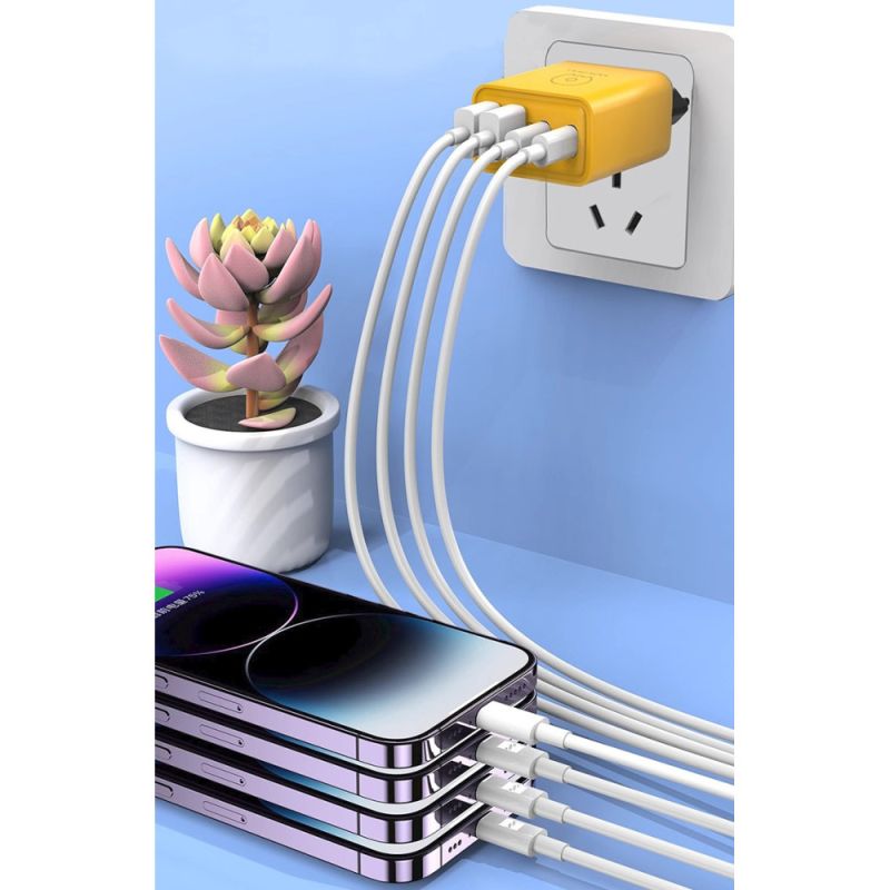 Мережевий зарядний пристрій WUW-C212 48W Charger 2 USB C +  2 USB C yellow