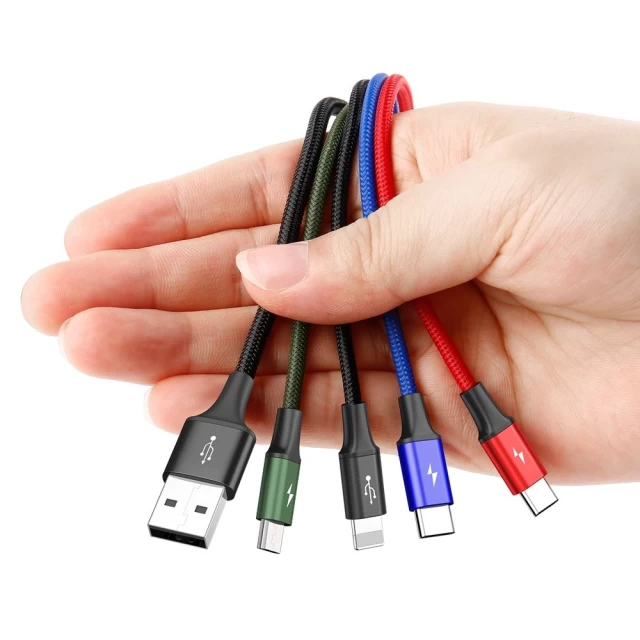 Кабель Baseus Fast 4-in-1 Cable For iP+Type-C(2)+Micro 3.5A 1.2m Black