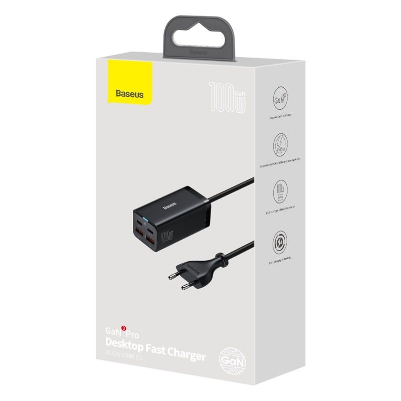 Мережевий зарядний пристрій Baseus GaN3 Pro Desktop Fast Charger 2U+2C 100W EU Black