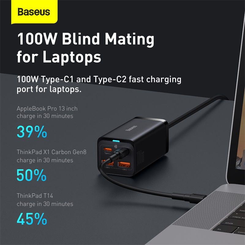 Мережевий зарядний пристрій Baseus GaN3 Pro Desktop Fast Charger 2U+2C 100W EU Black