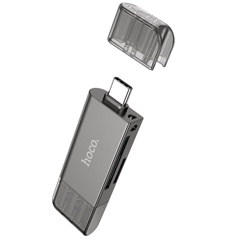 USB-хаб HOCO HB39 USB/Type-C 3.0 high-speed card reader Metal Gray