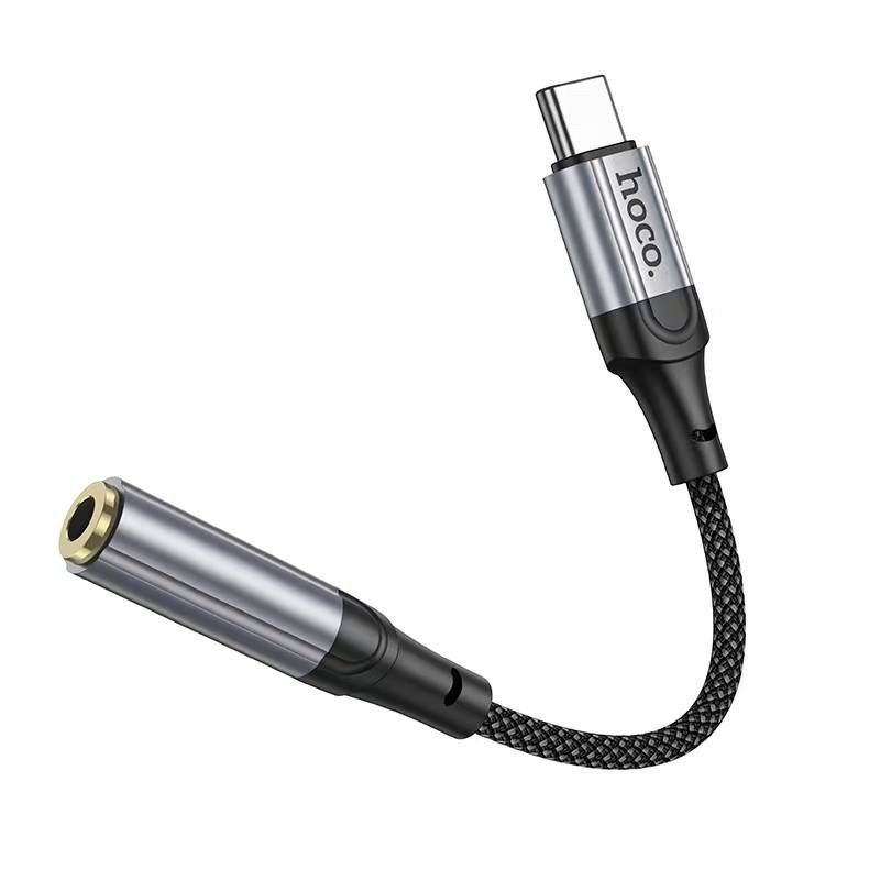 Аудiокабель HOCO LS36 Type-C to 3.5 female, nylon braid,  0.12m, Black