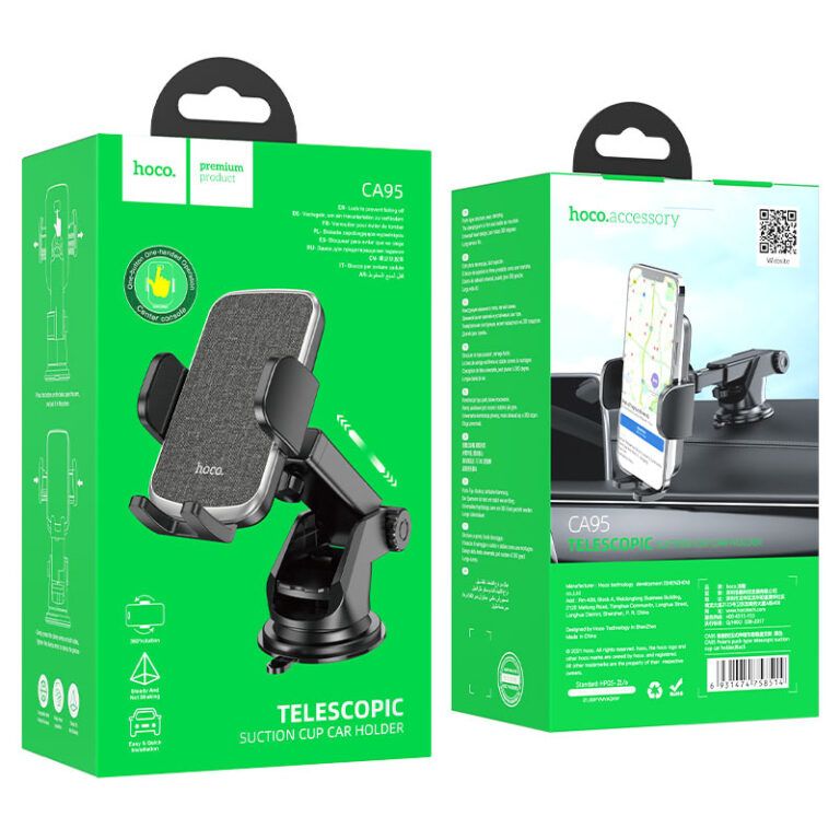 Автотримач для телефона HOCO CA95 Polaris push-type telescopic suction cup car holder Black
