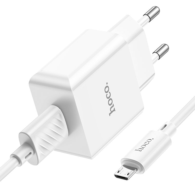 Мережевий зарядний пристрій з кабелем HOCO C106A Leisure single port charger set(Micro) 10.5W White
