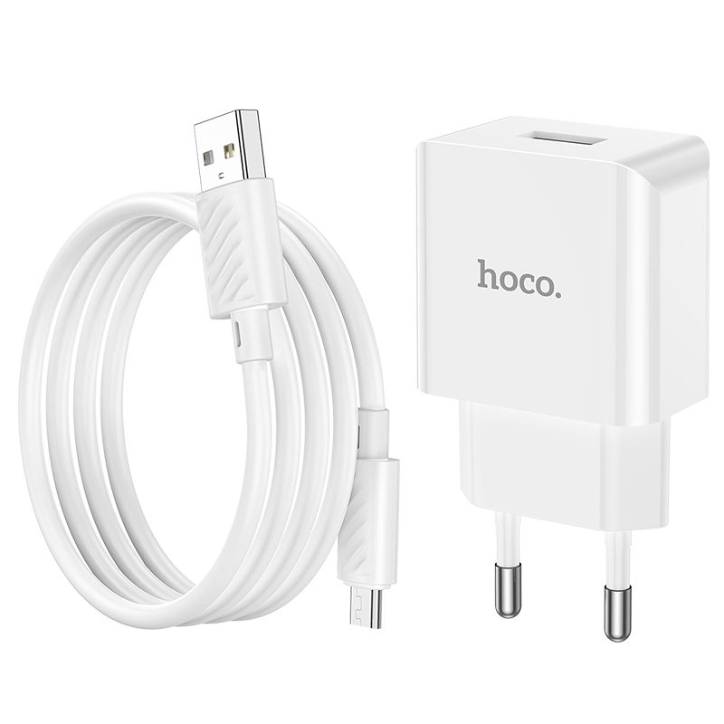Мережевий зарядний пристрій з кабелем HOCO C106A Leisure single port charger set(Micro) 10.5W White