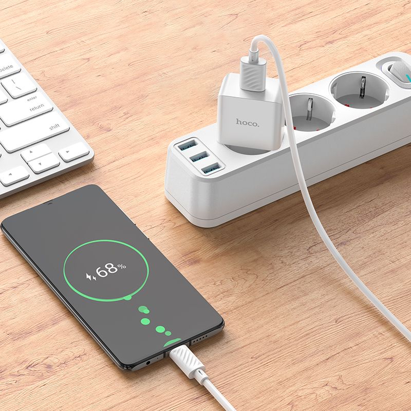 Мережевий зарядний пристрій з кабелем HOCO C106A Leisure single port charger set(Micro) 10.5W White
