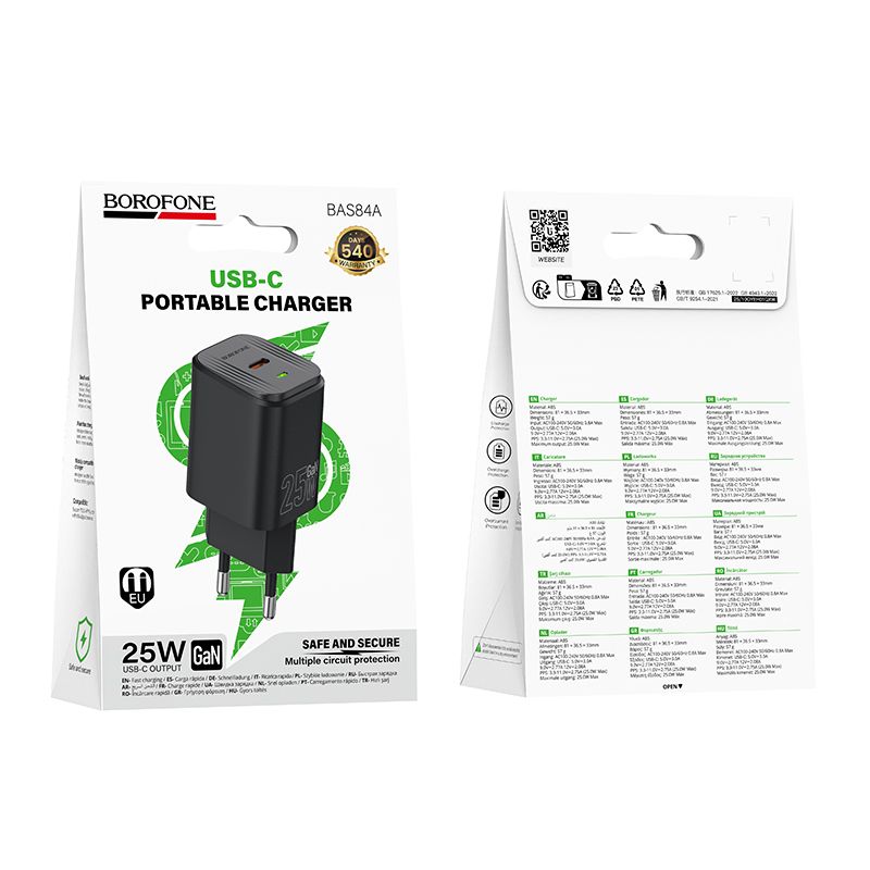 Мережевий зарядний пристрій BOROFONE BAS84A Star single port PD25W charger (EU) Black
